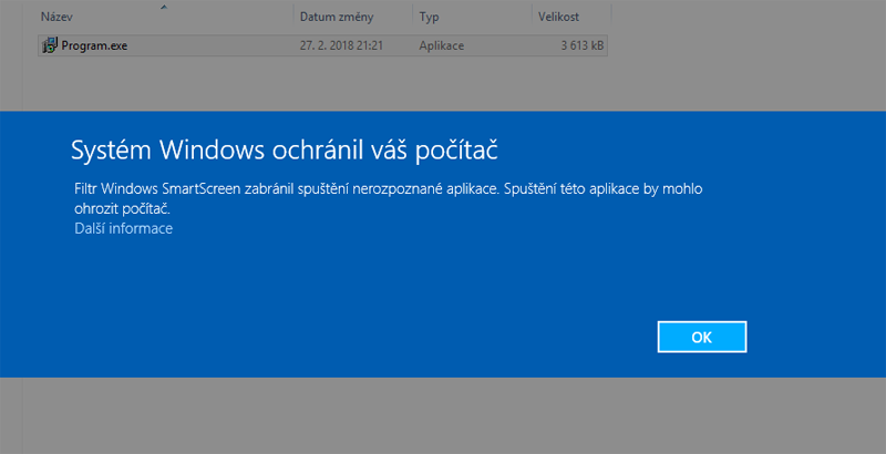 Upozornění SmartScreen