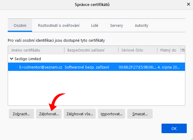 FireFox - záloha certifikátu