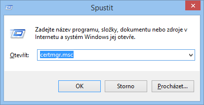 Spuštění správy certifikátů volbou Spustit