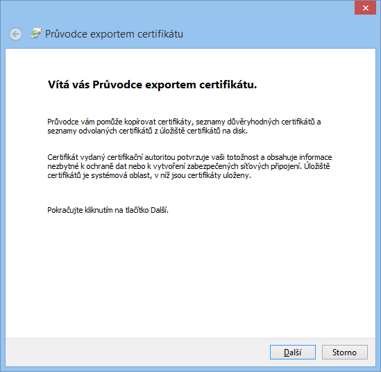 Průvodce exportem certifikátu