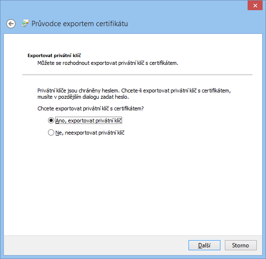 Ano, exportovat privátní klíč