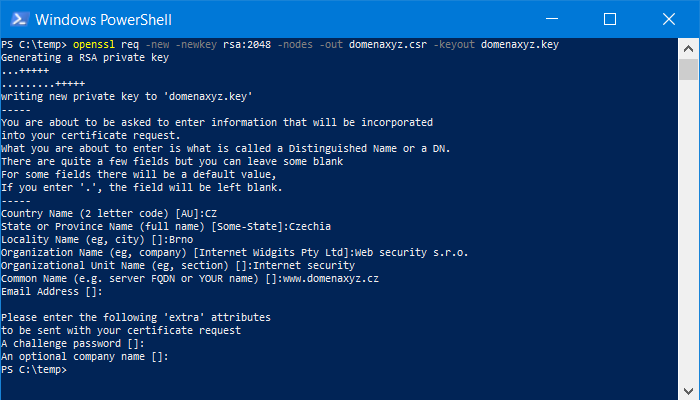 OpenSSL - Generování klíčů